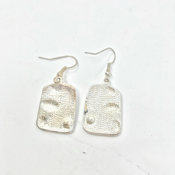 Earrings Silver Drops Enamel Black Blue Waves - Picture 2 of 2